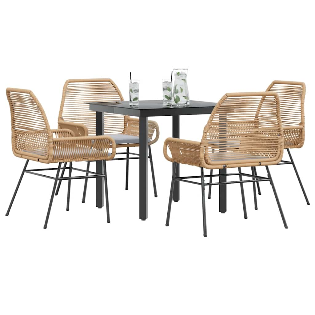 7 Piece Patio Dining Set With Cushions Poly Rattan Glass