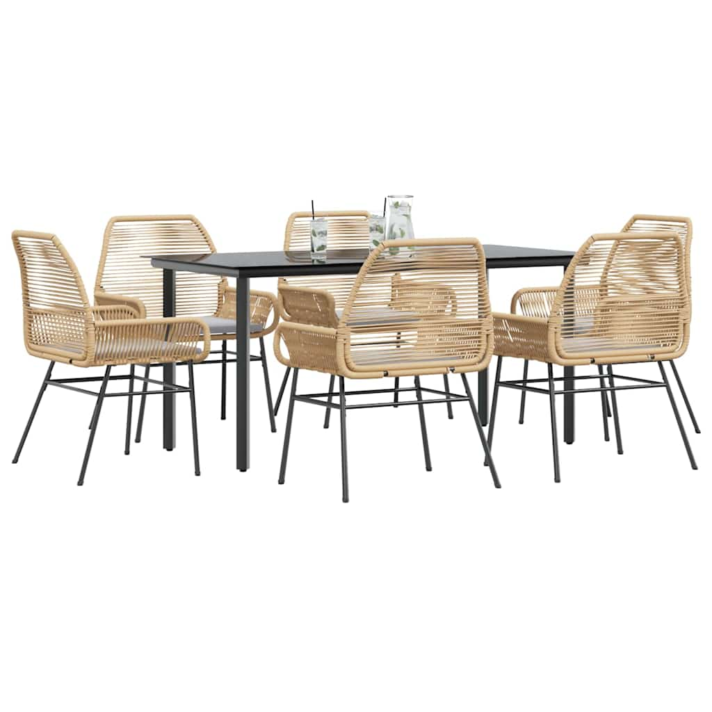 7 Piece Patio Dining Set With Cushions Poly Rattan Glass