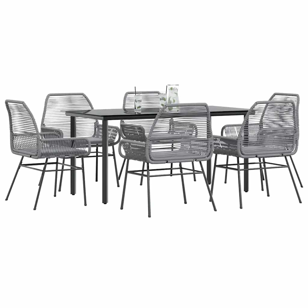 7 Piece Patio Dining Set With Cushions Poly Rattan Glass