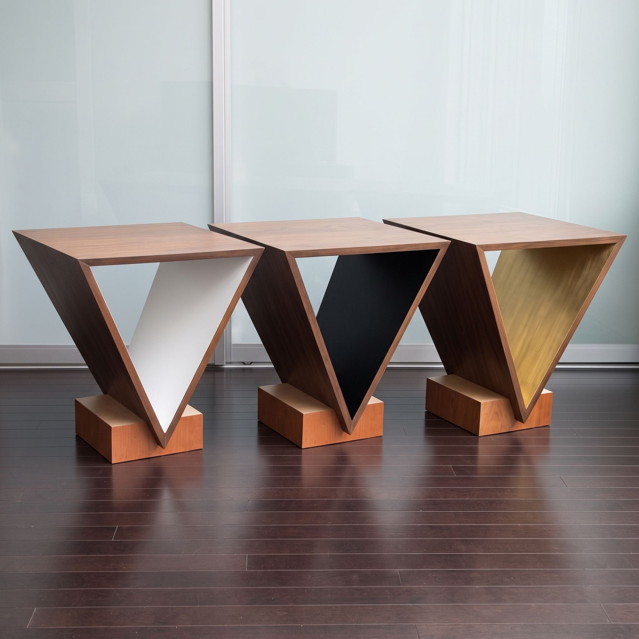 Sculptural Walnut V-Shape Side Table