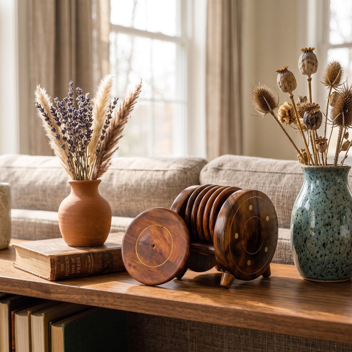 Wooden Coasters Set with Holder