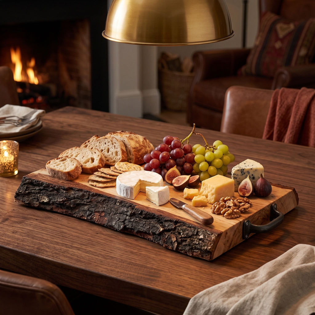 Rustic Wooden Serving Tray with Bark Edges