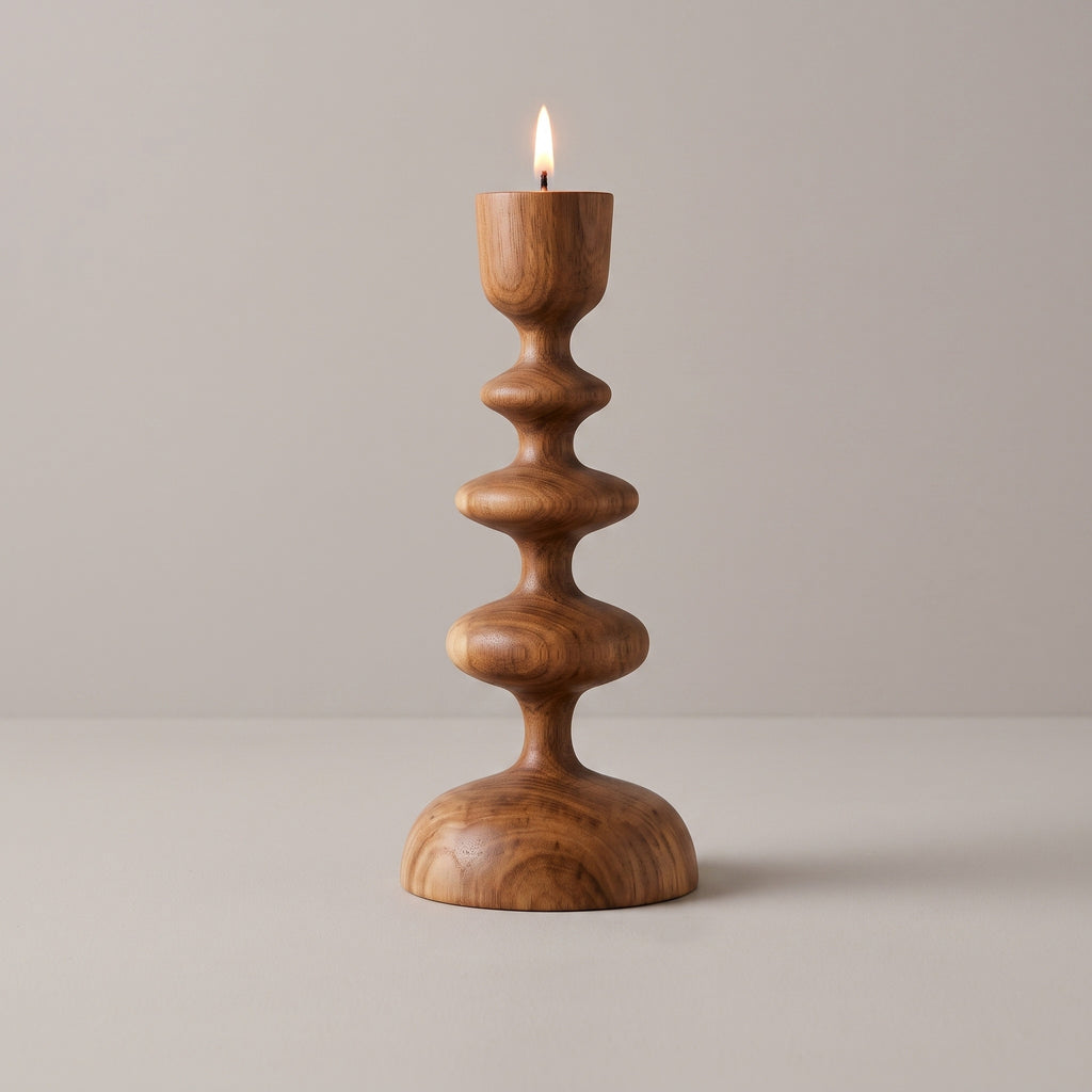 Sculptural Stacked Wood Candle Holder