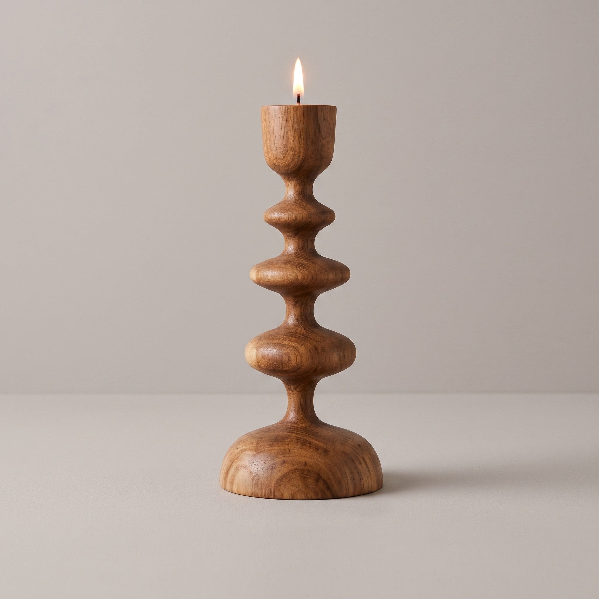 Sculptural Stacked Wood Candle Holder