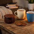 Wooden Coasters Set with Carved Pot