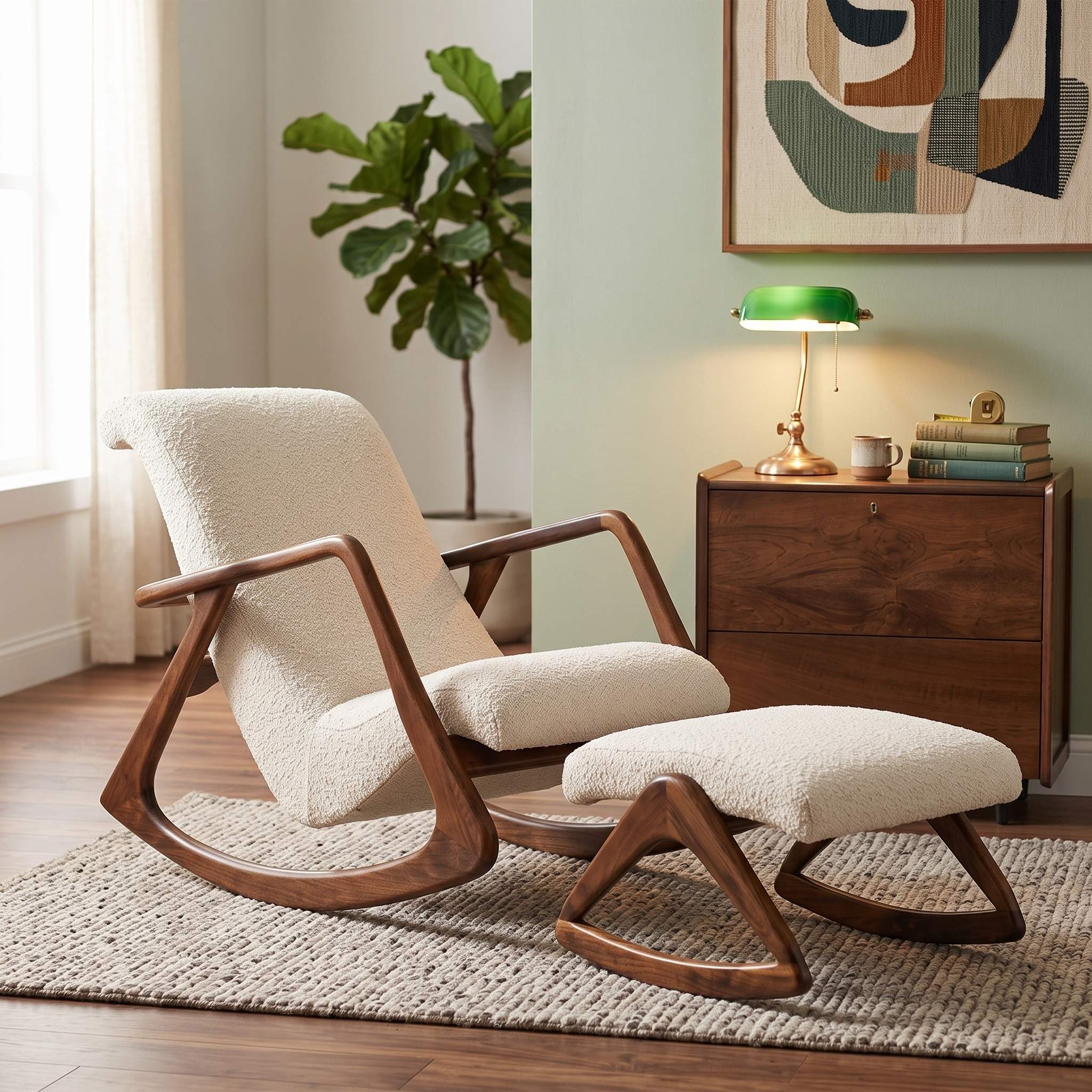 Wooden Lounge Chair With Stool