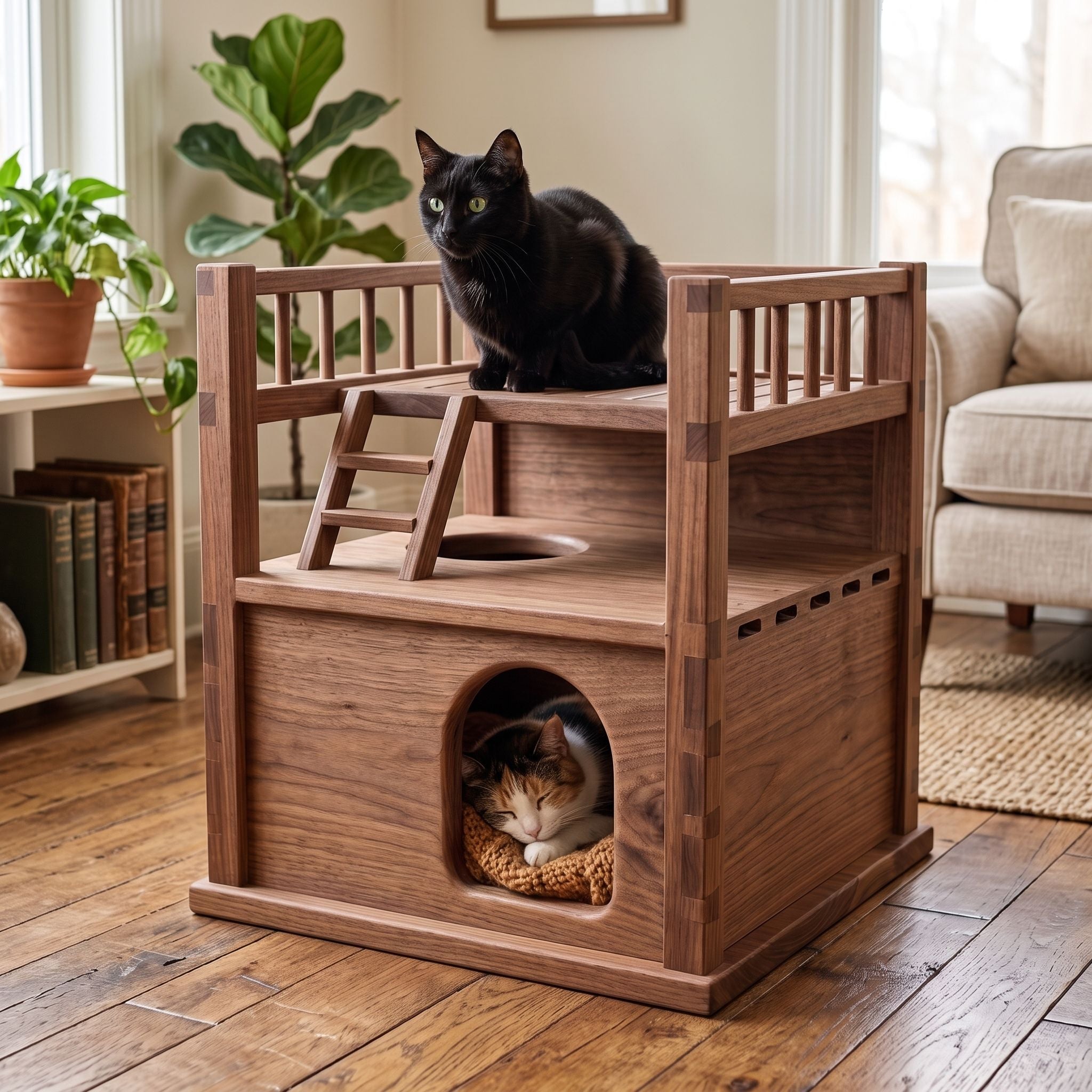 Two-Story Wooden Cat House