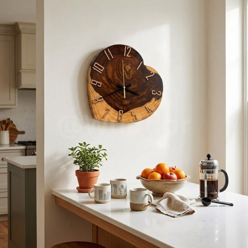 Handcrafted Heart-Shaped  Live Edge  Wall Clock