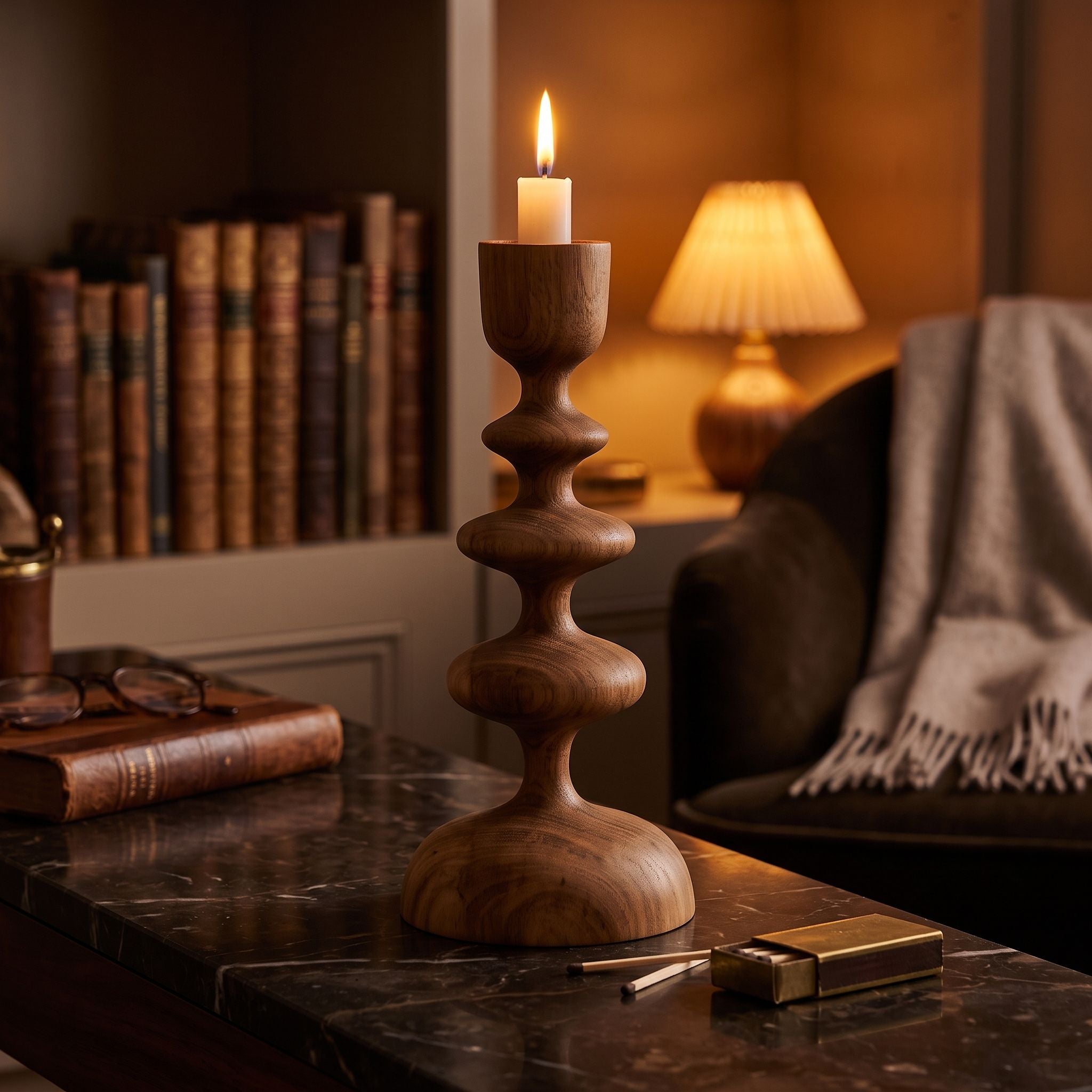 Sculptural Stacked Wood Candle Holder