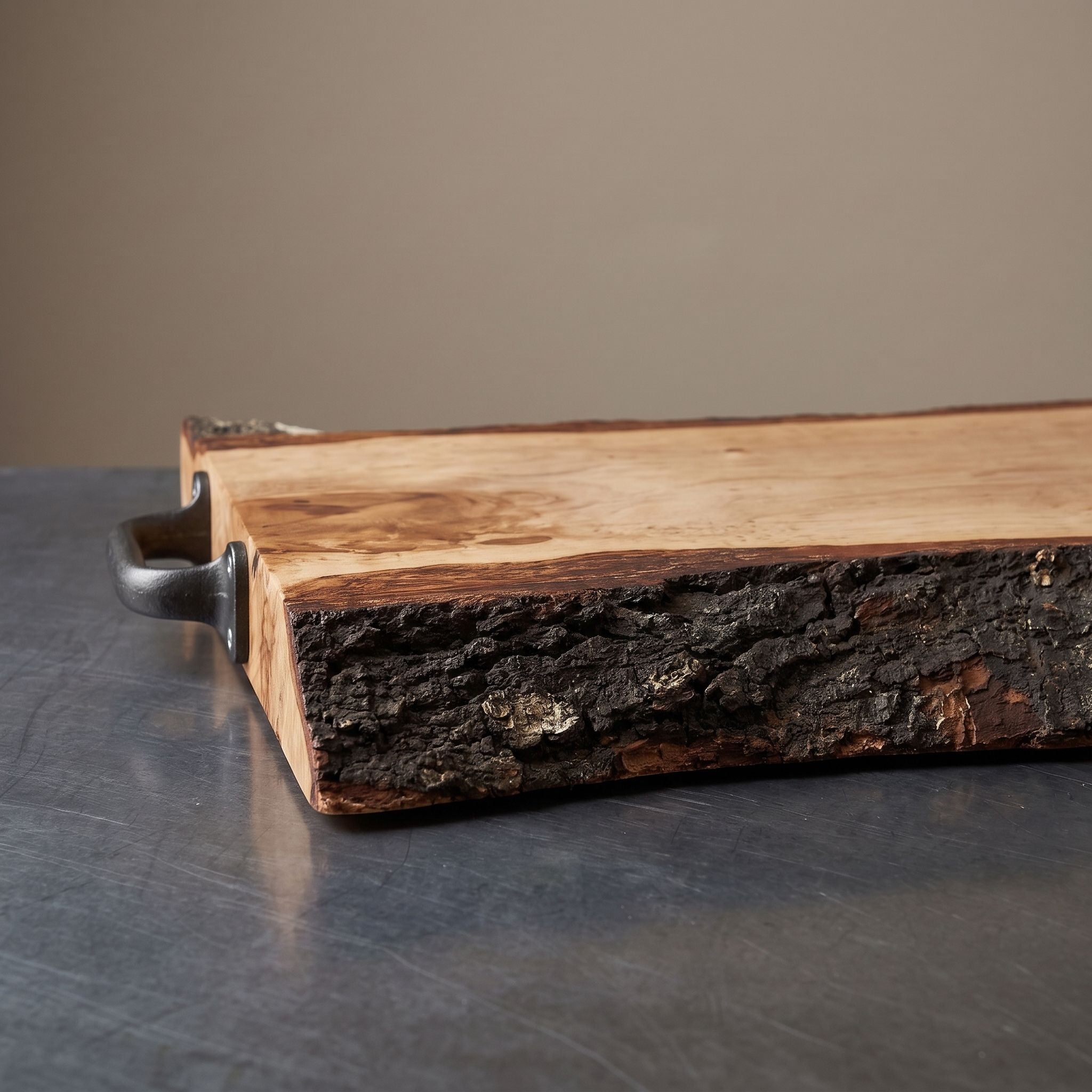 Rustic Wooden Serving Tray with Bark Edges
