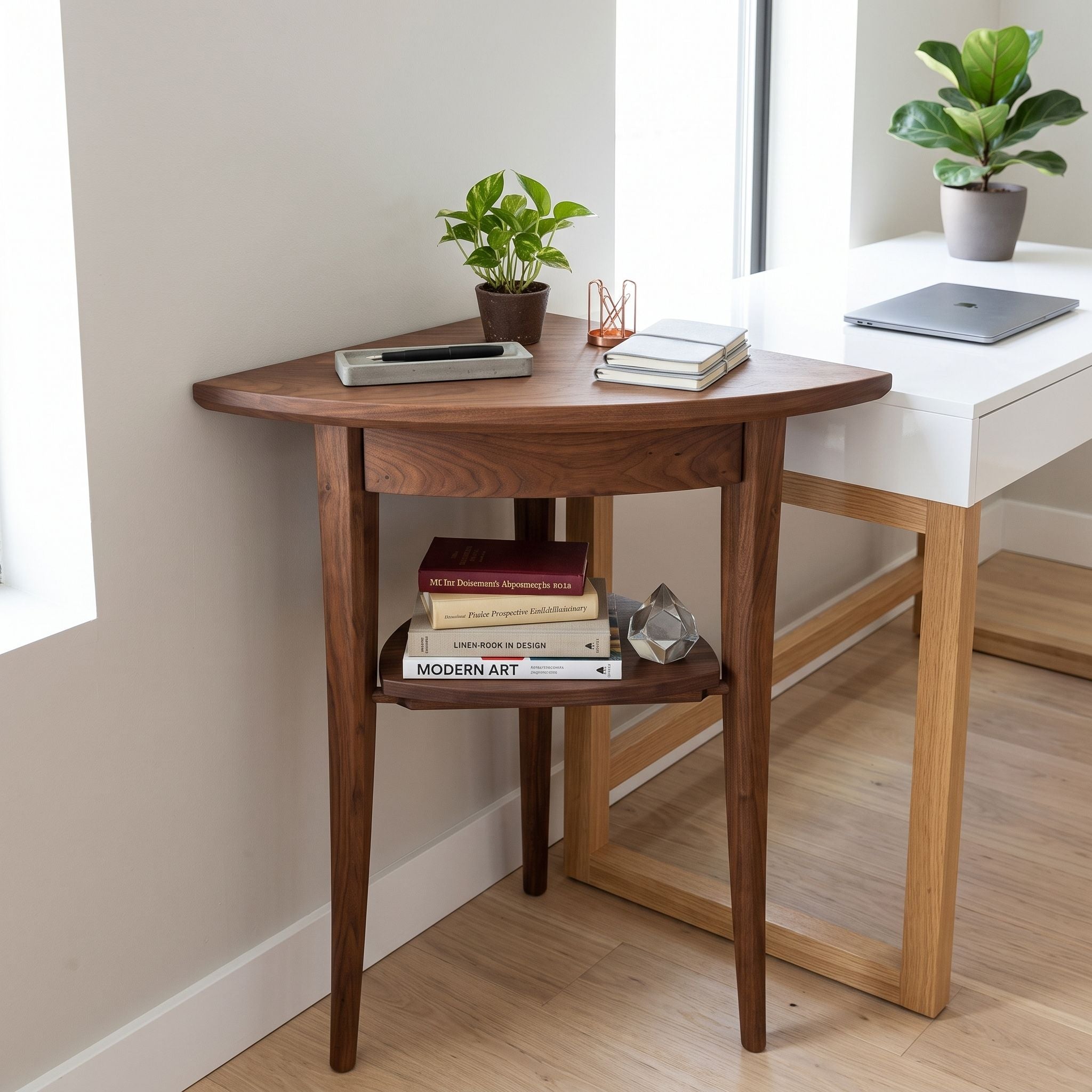 Walnut Corner Table with Drawer
