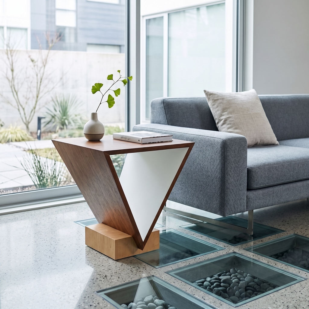 Sculptural Walnut V-Shape Side Table