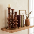 Sculptural Tall Wood Candle Holder Set of 3