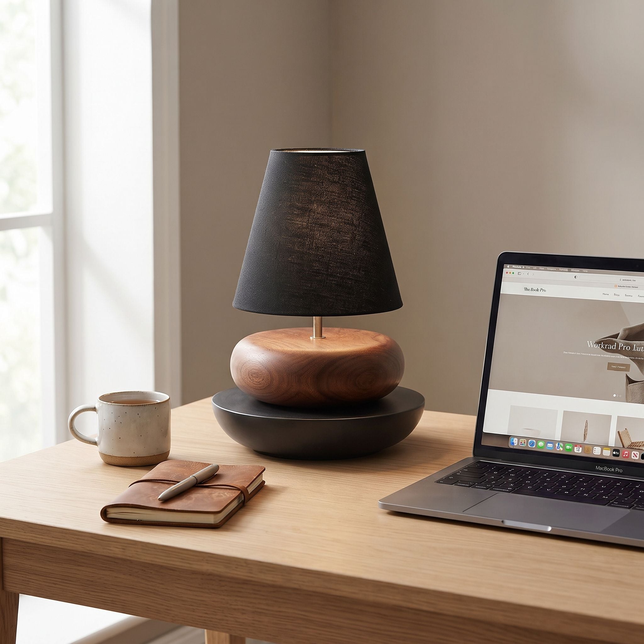 Modern Wood Pebble Table Lamp