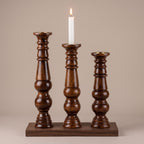 Sculptural Tall Wood Candle Holder Set of 3