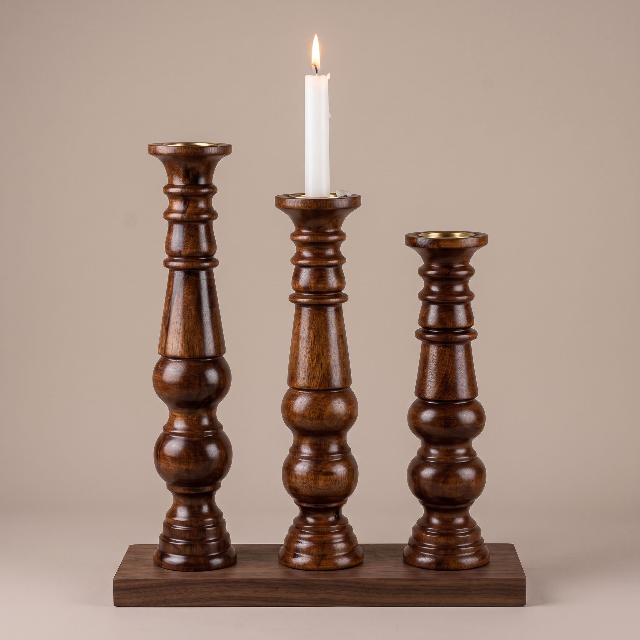 Sculptural Tall Wood Candle Holder Set of 3