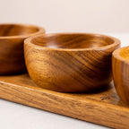 Wooden Serving Tray with 3 Bowls