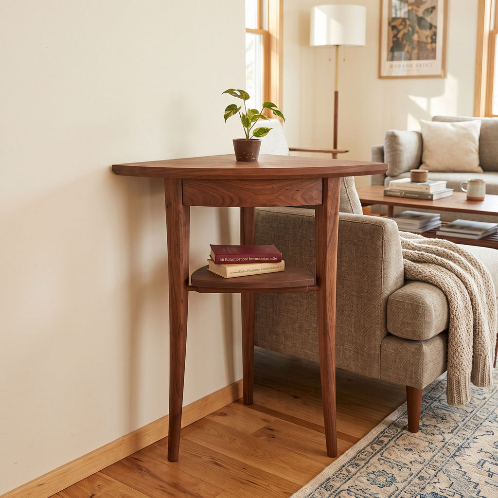 Walnut Corner Table with Drawer