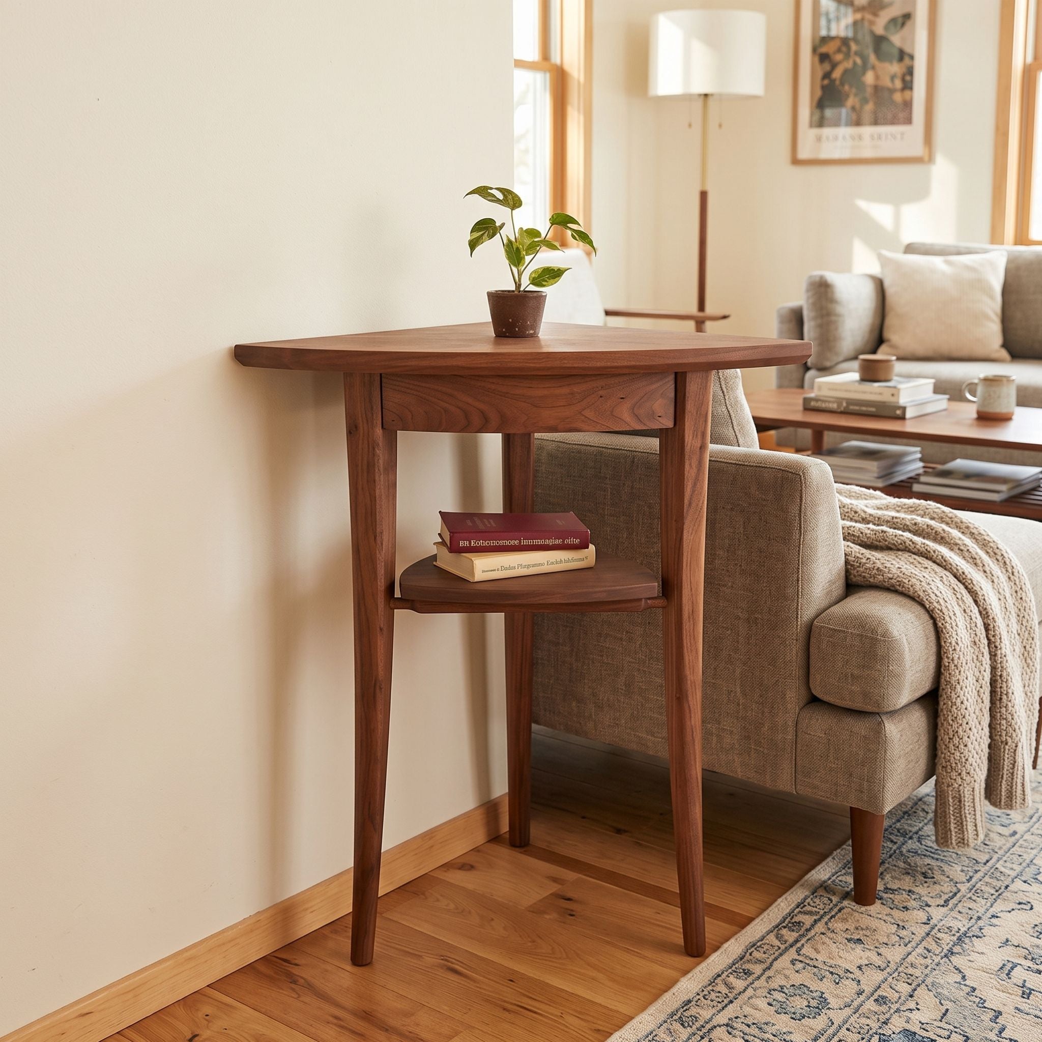 Walnut Corner Table with Drawer