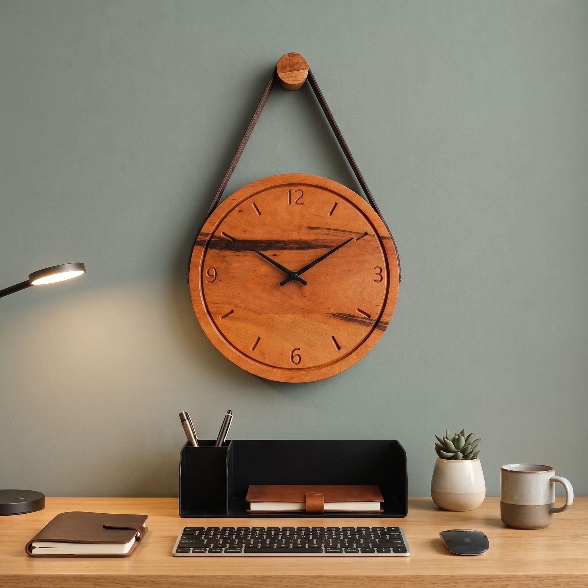 Leather Strap Hanging  Wall Clock