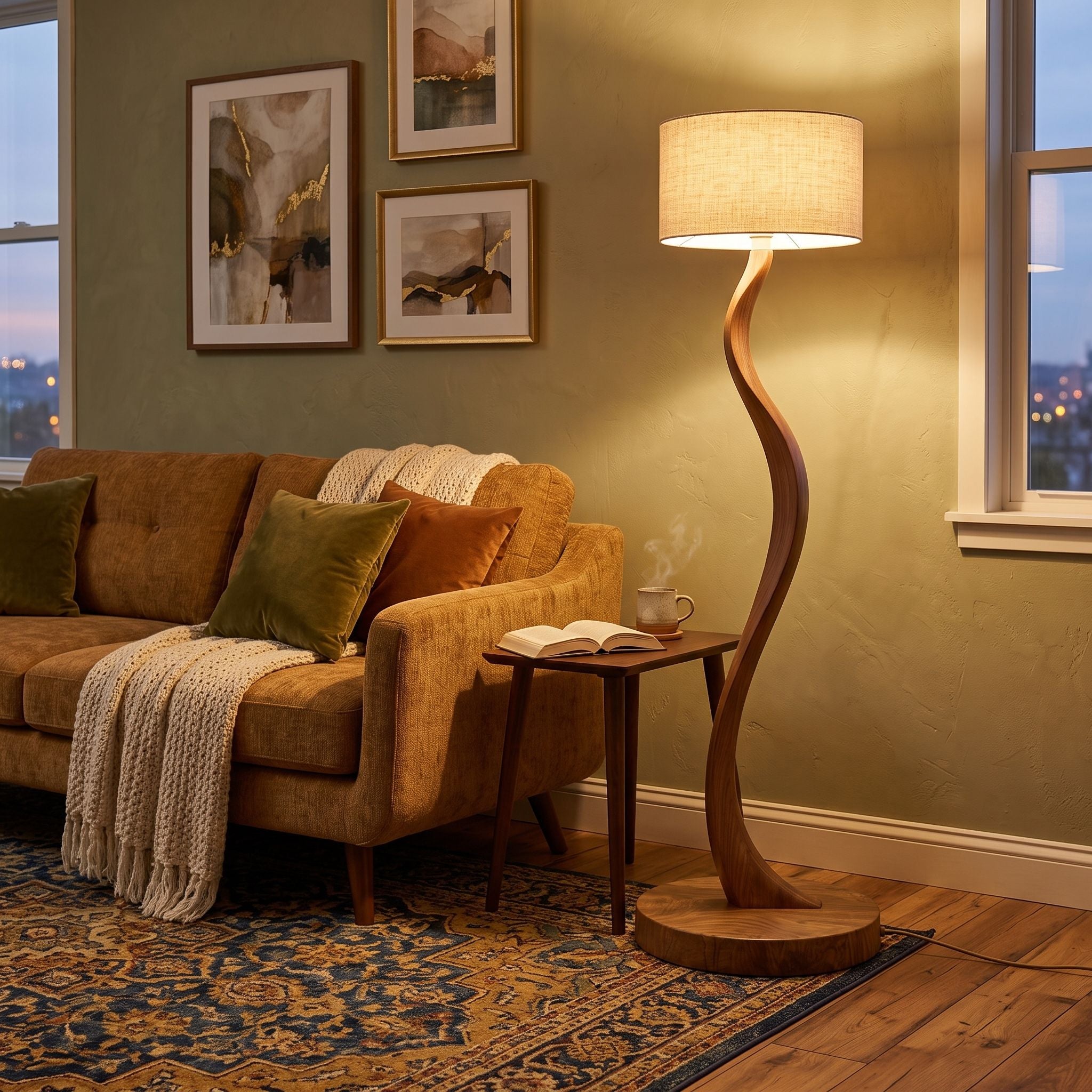 S-Shape Wood Floor Lamp