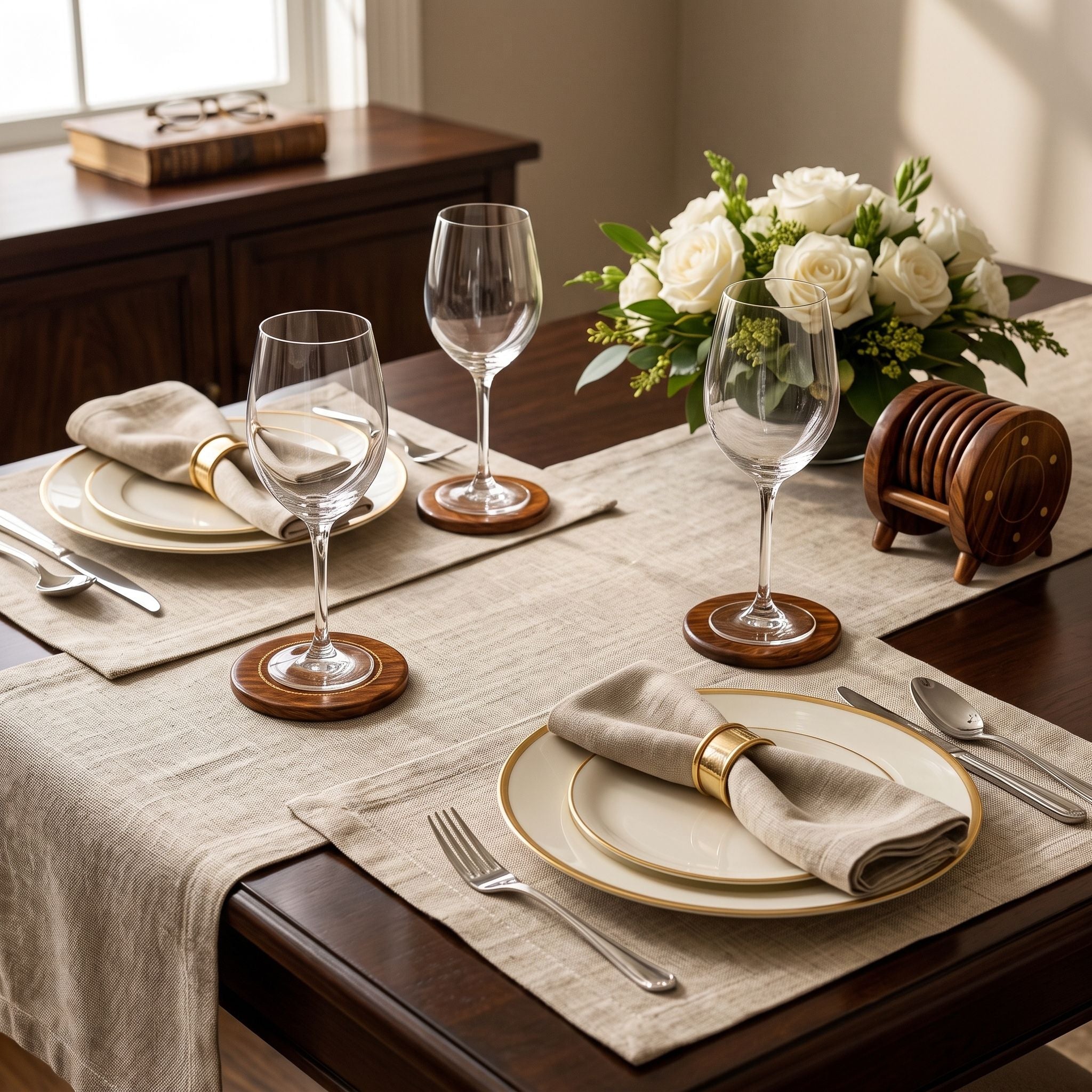 Wooden Coasters Set with Holder