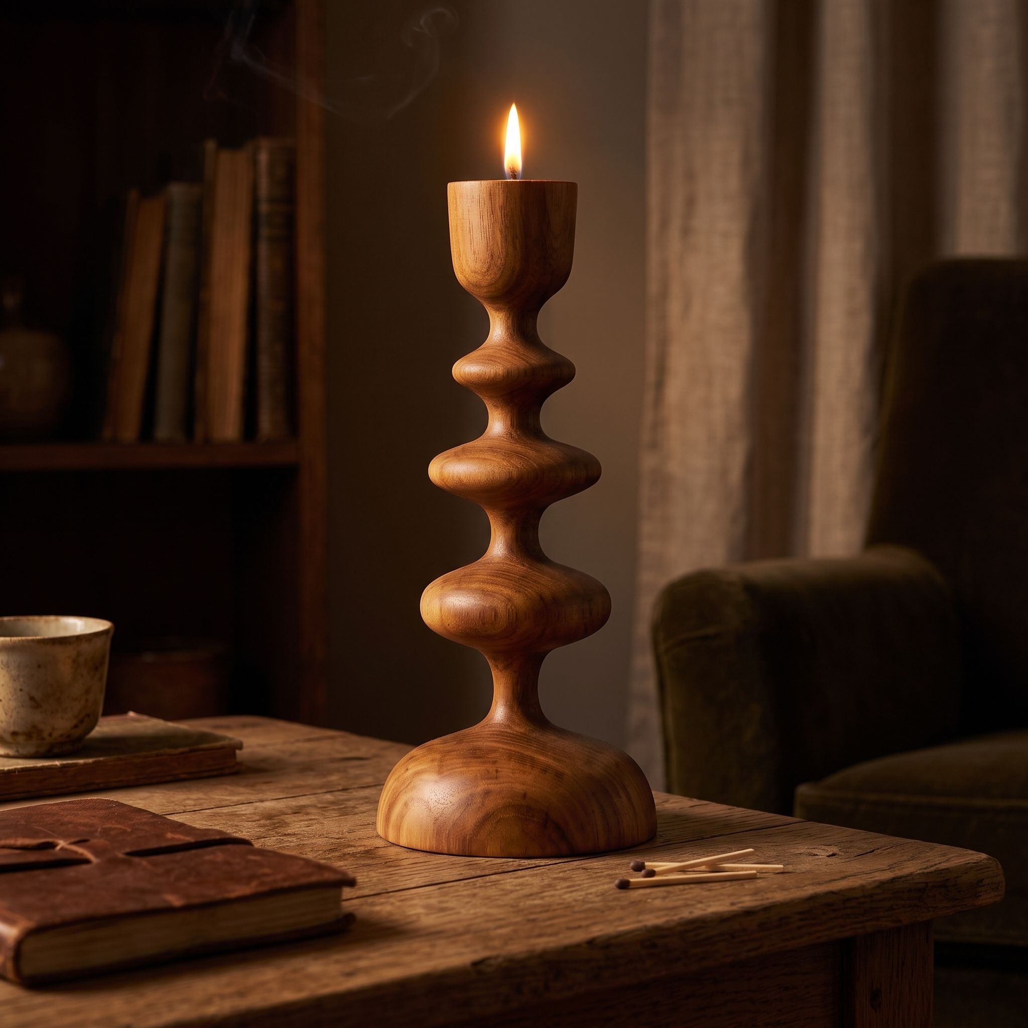 Sculptural Stacked Wood Candle Holder
