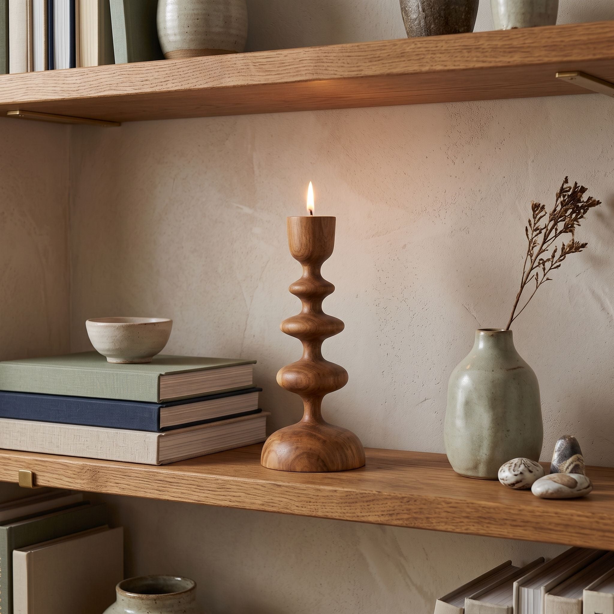 Sculptural Stacked Wood Candle Holder