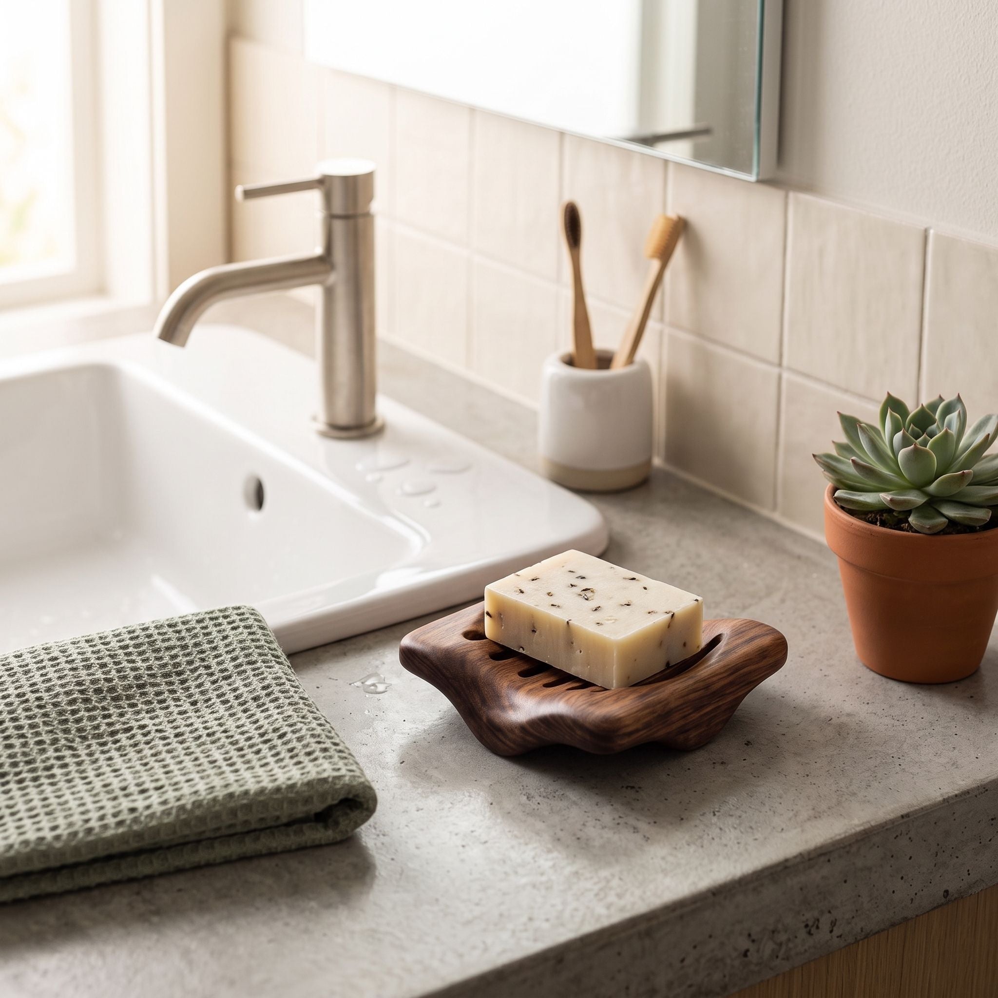Wooden Soap Dish with Drainage Slots