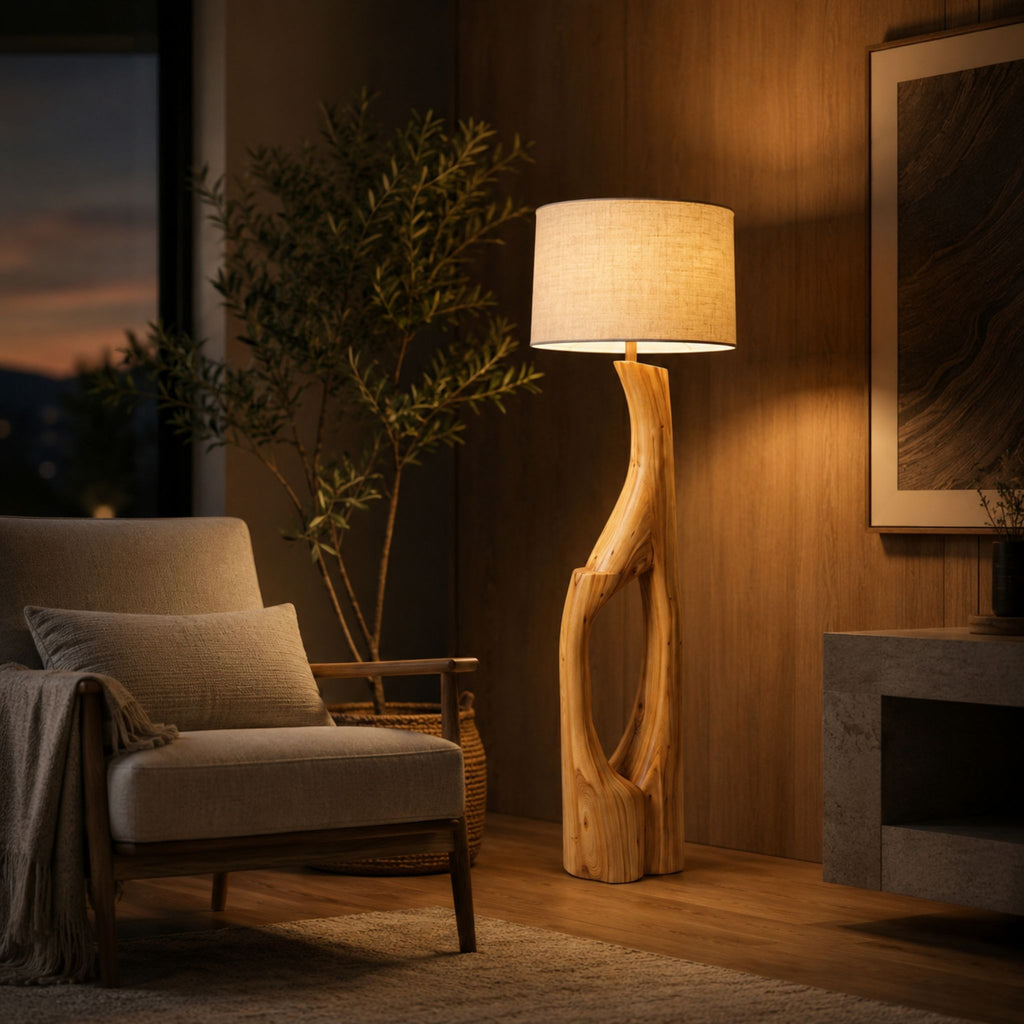 Sculptural Wood Floor Lamp