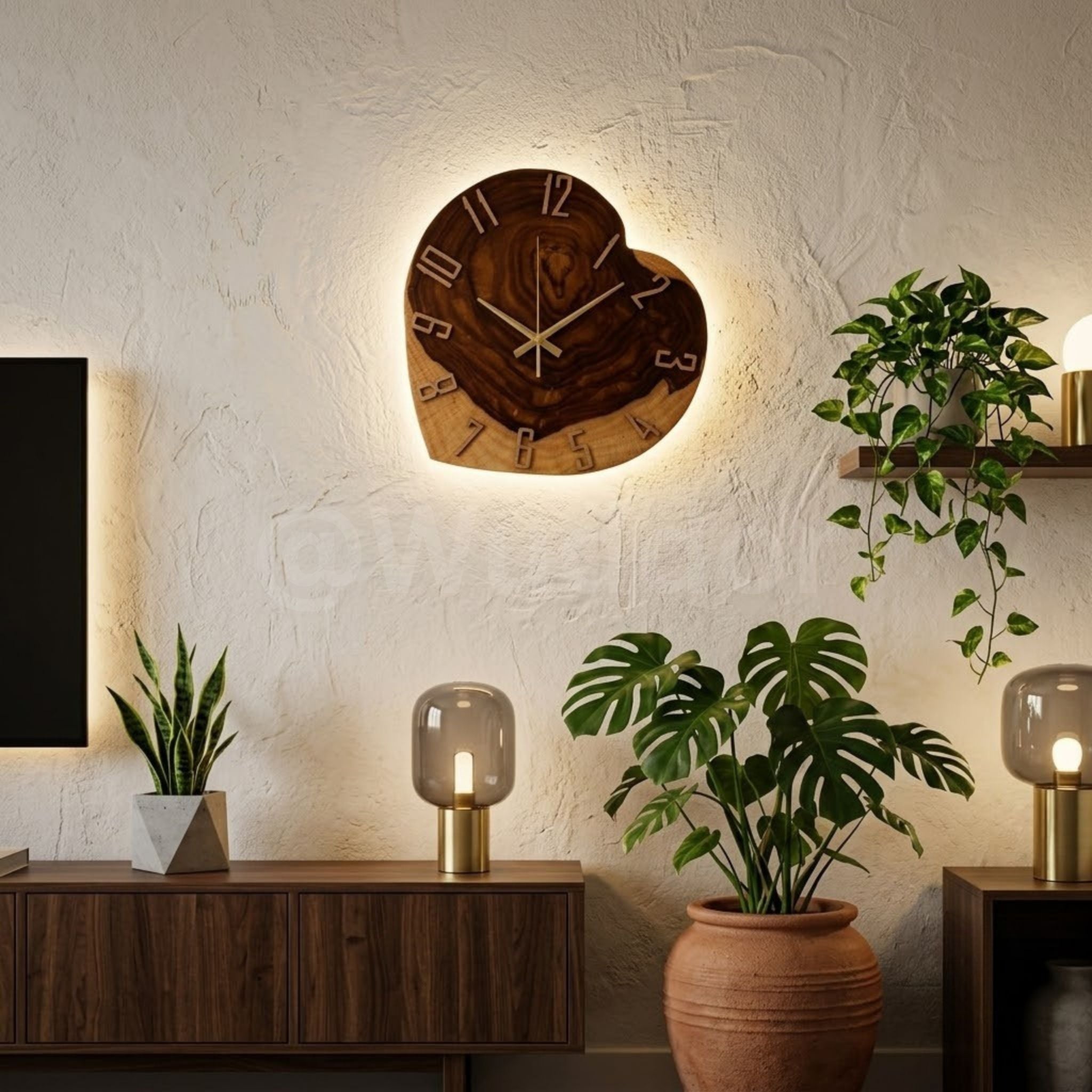 Handcrafted Heart-Shaped  Live Edge  Wall Clock