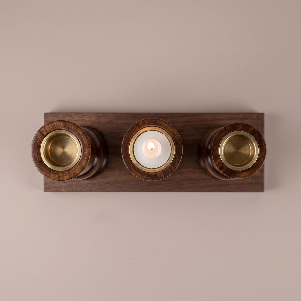 Sculptural Tall Wood Candle Holder Set of 3