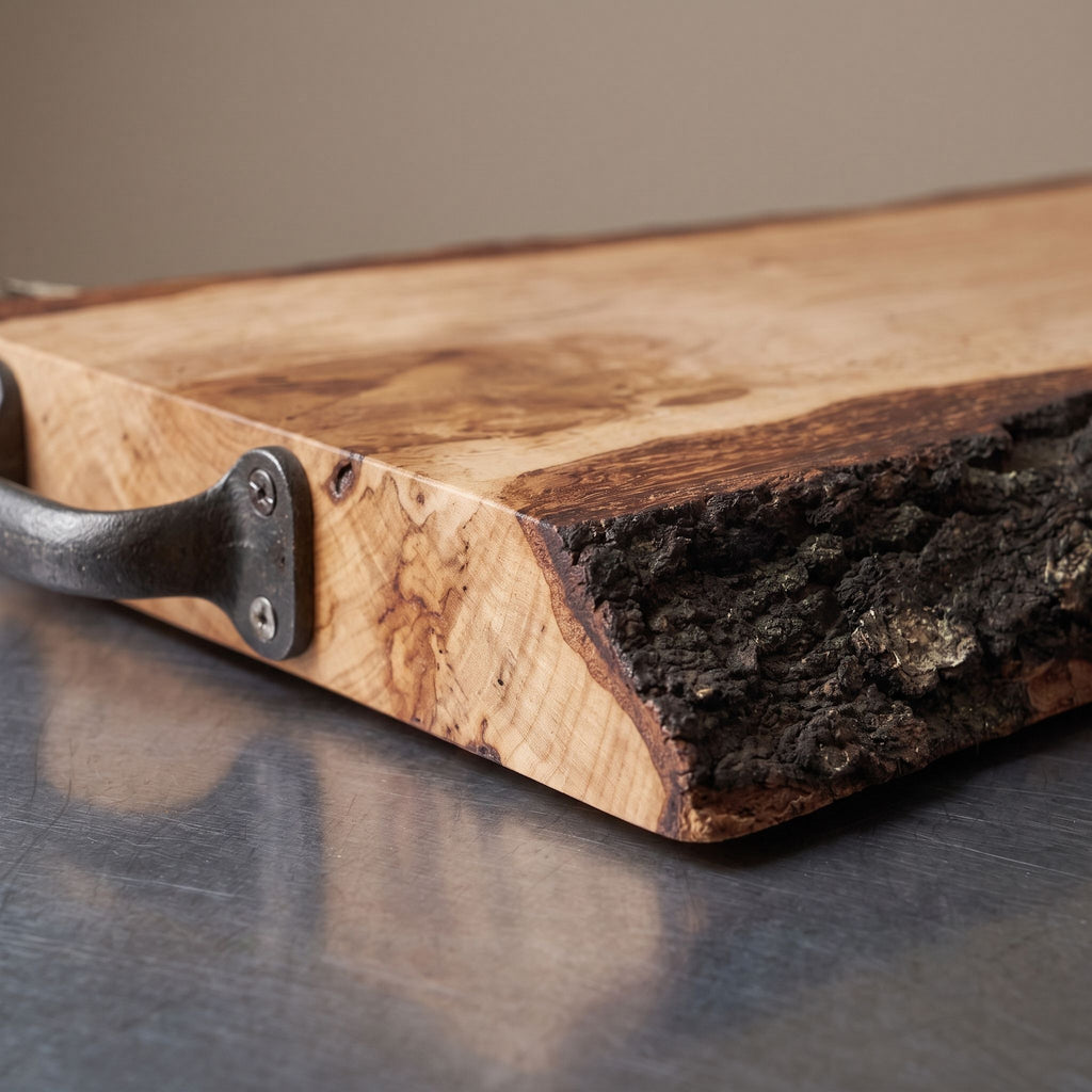 Rustic Wooden Serving Tray with Bark Edges