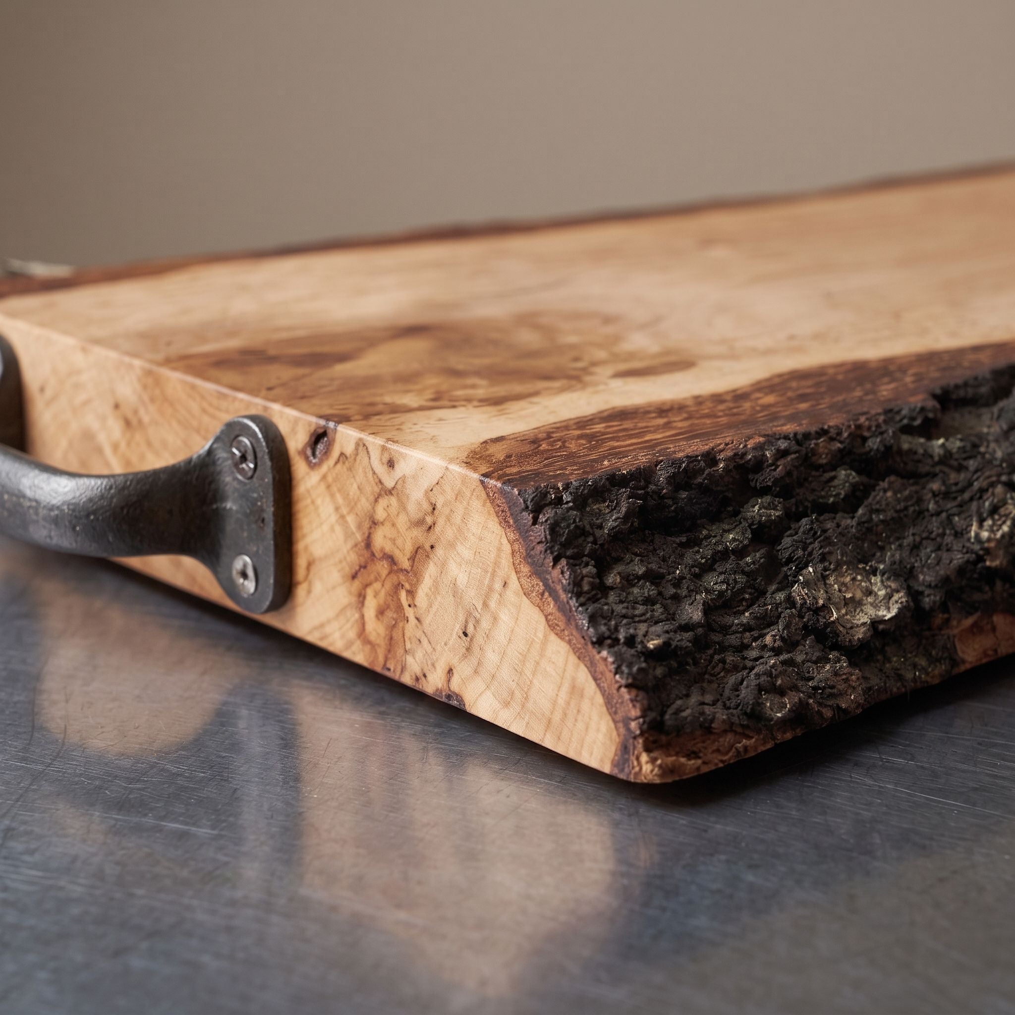 Rustic Wooden Serving Tray with Bark Edges