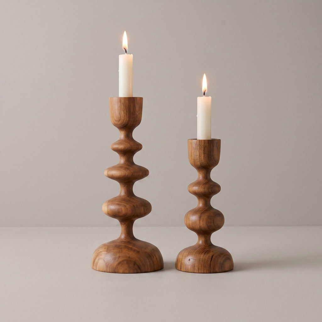Sculptural Stacked Wood Candle Holder