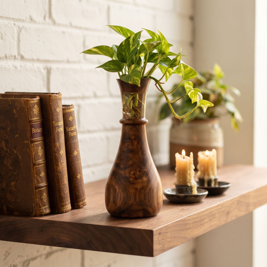 Hand-Turned Burl Wood Bud Vase