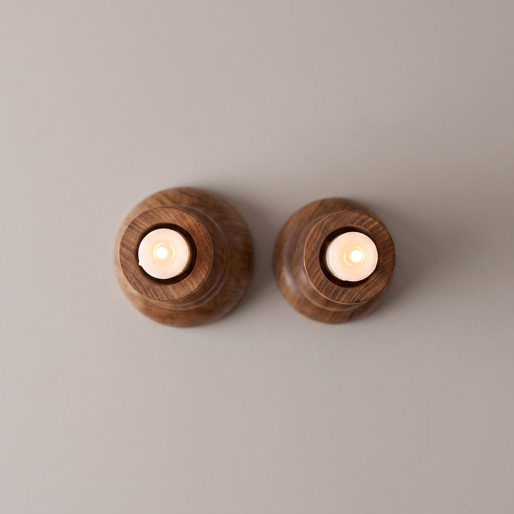 Sculptural Stacked Wood Candle Holder