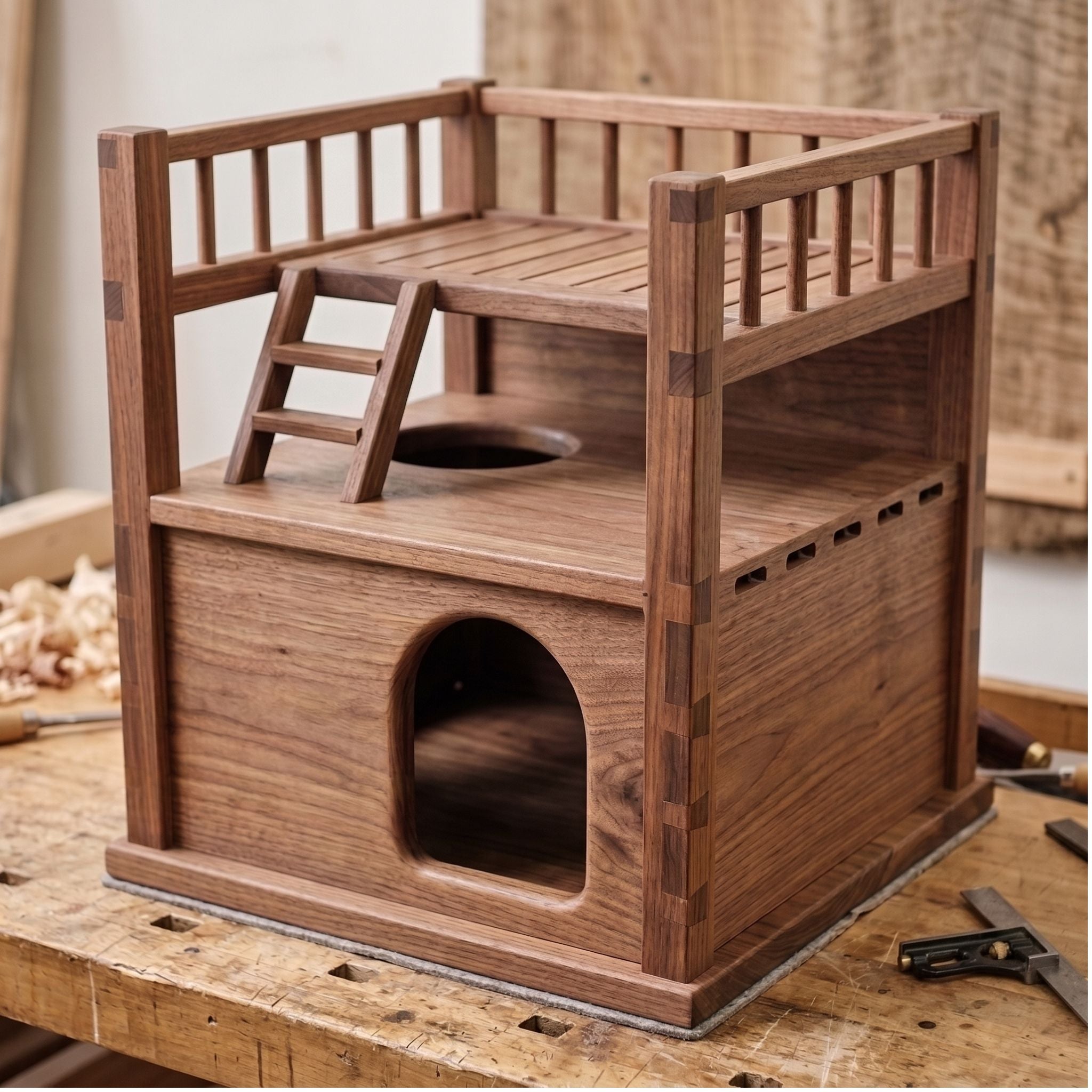 Two-Story Wooden Cat House