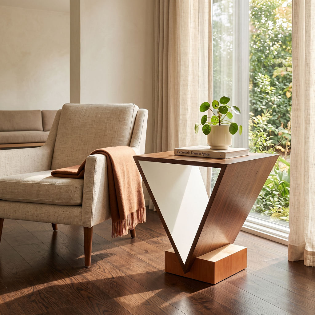 Sculptural Walnut V-Shape Side Table