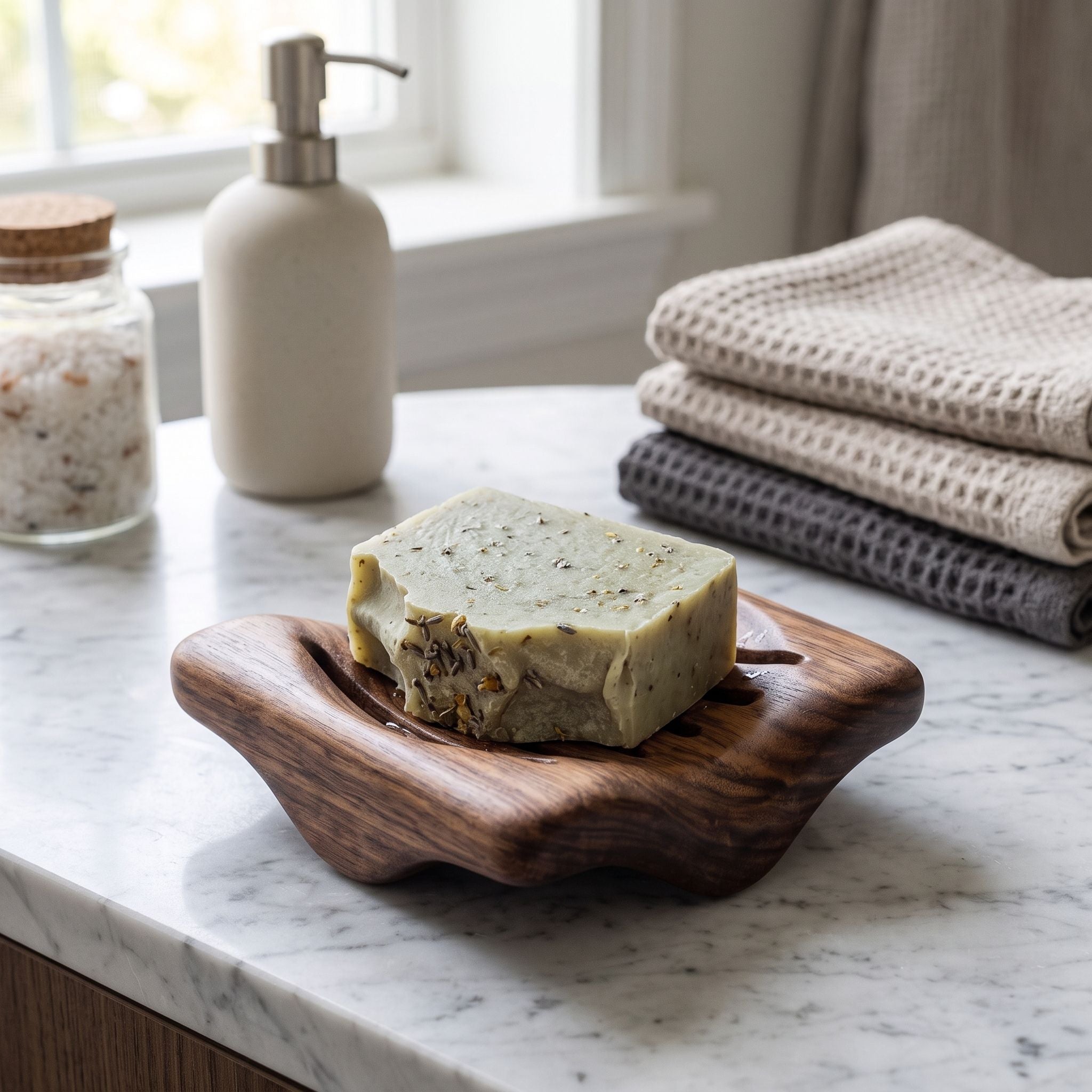Wooden Soap Dish with Drainage Slots