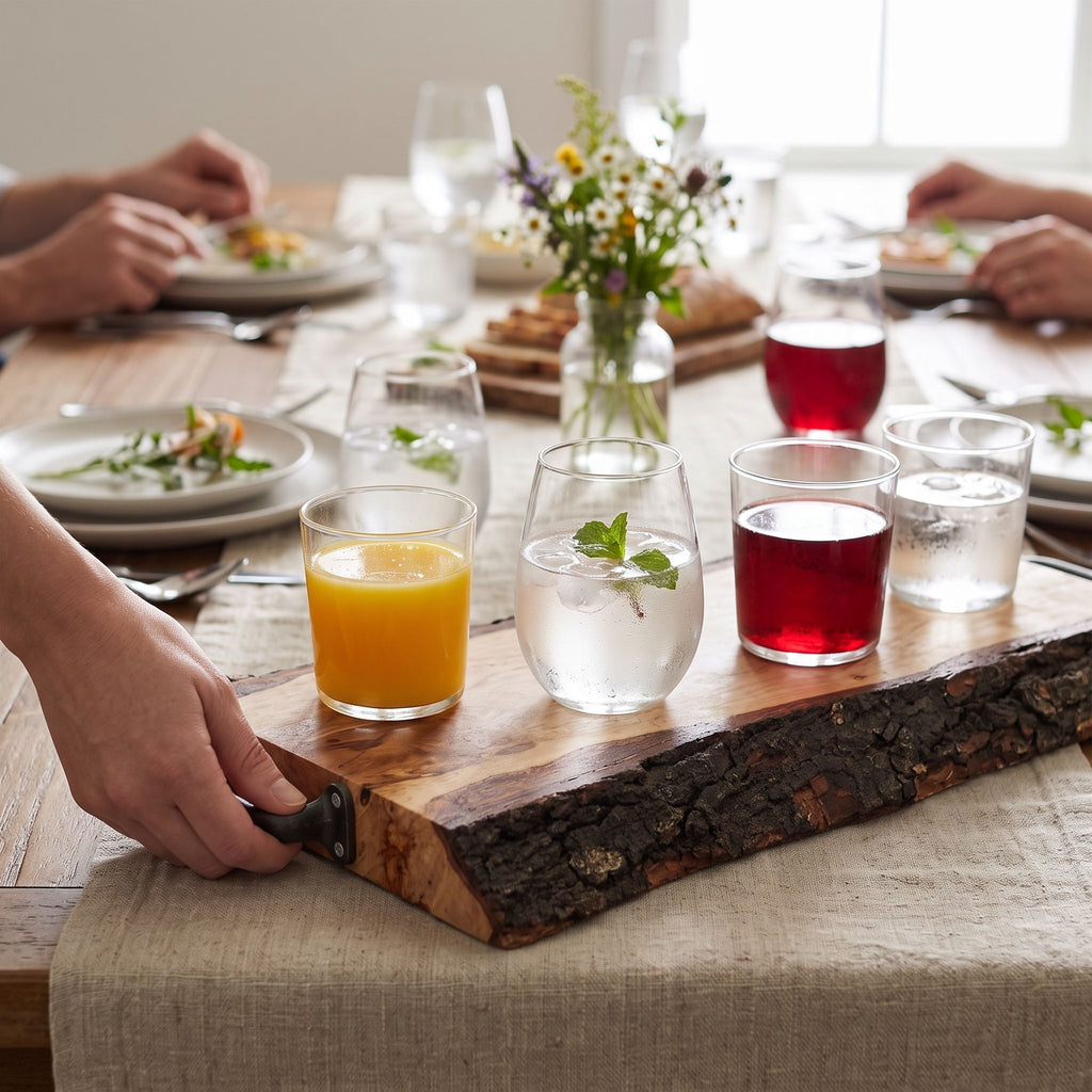 Rustic Wooden Serving Tray with Bark Edges