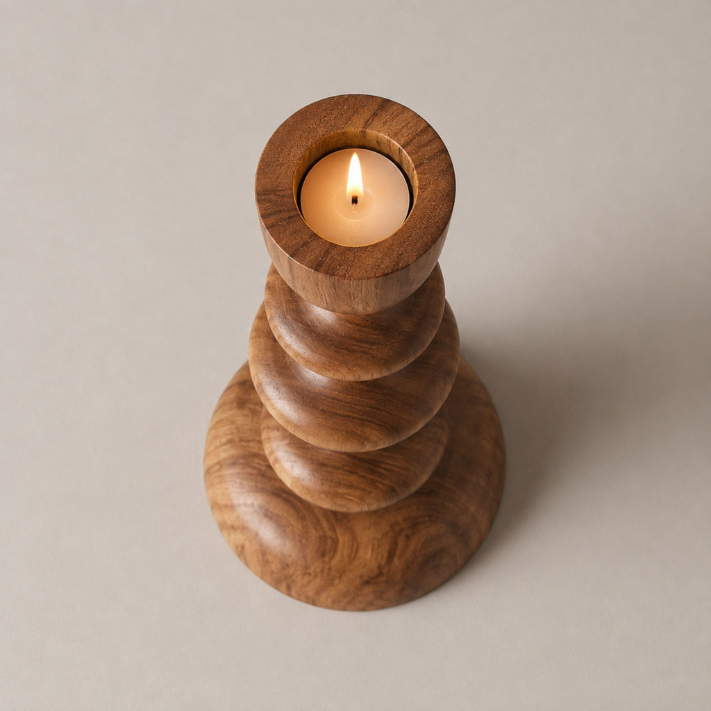Sculptural Stacked Wood Candle Holder