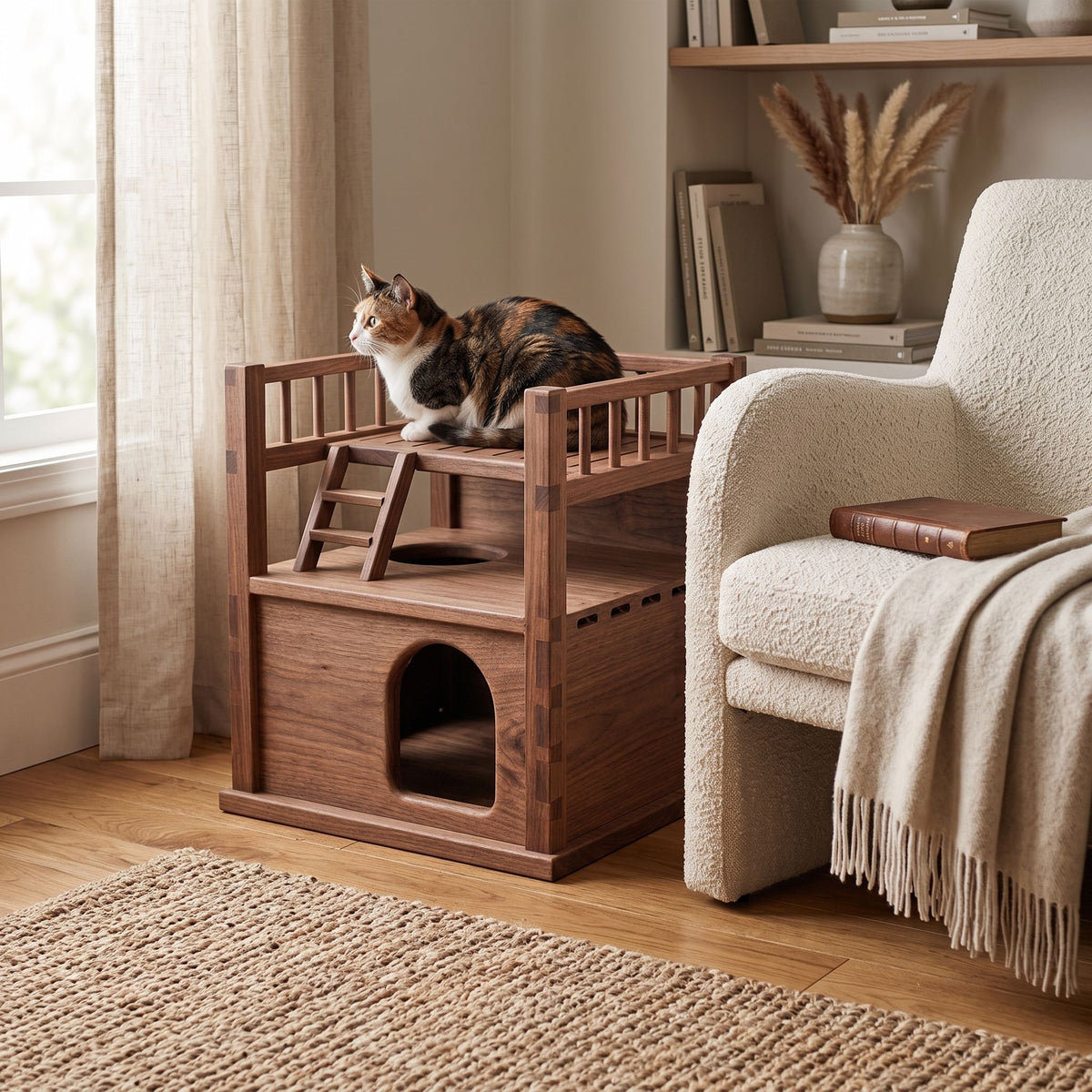 Two-Story Wooden Cat House