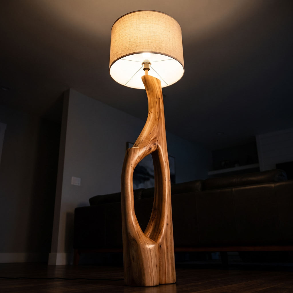 Sculptural Wood Floor Lamp