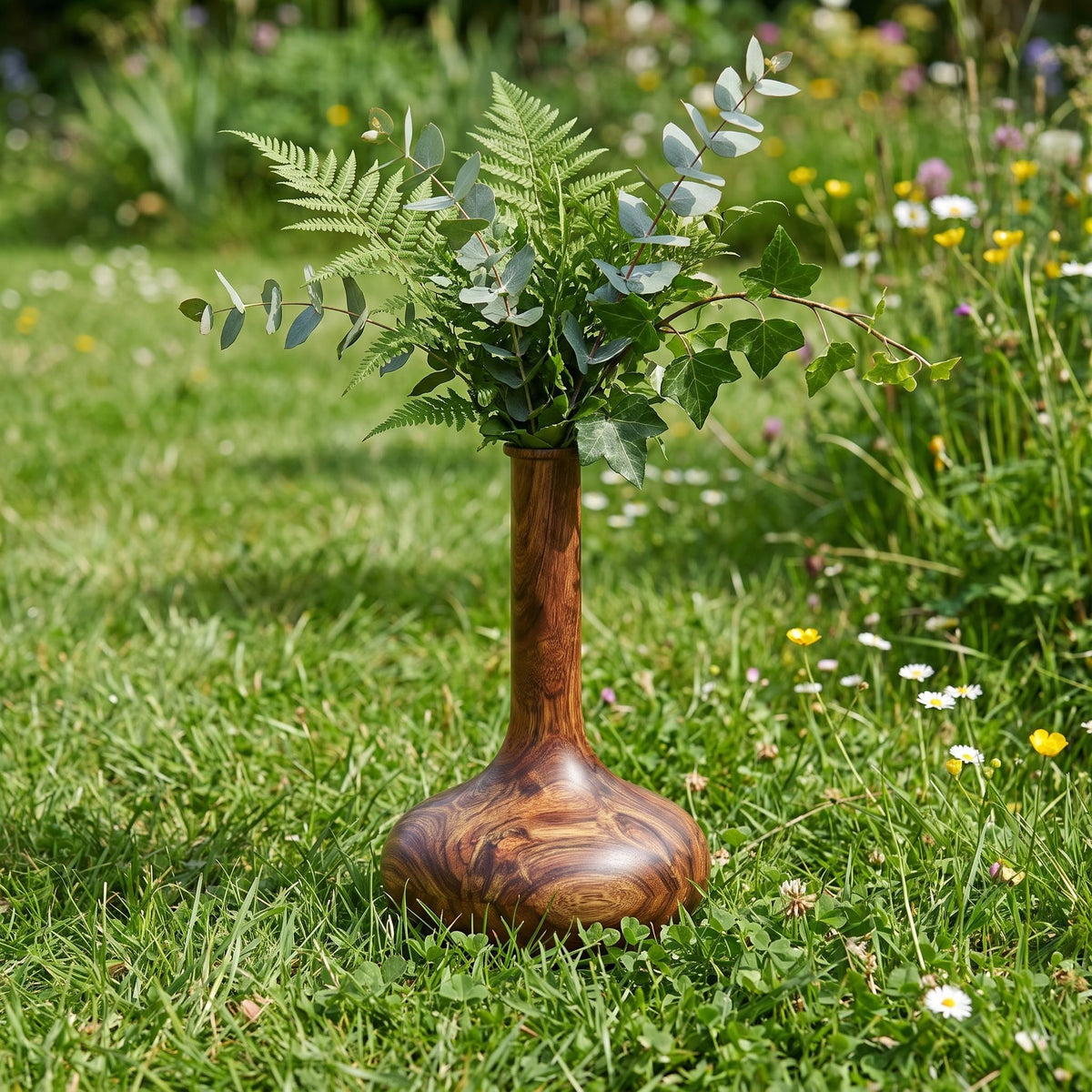 Hand-Turned Wood Genie Bottle Vase