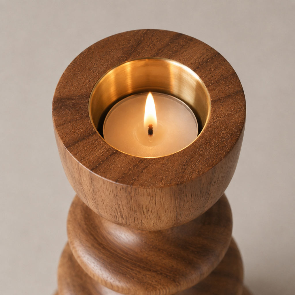 Sculptural Stacked Wood Candle Holder