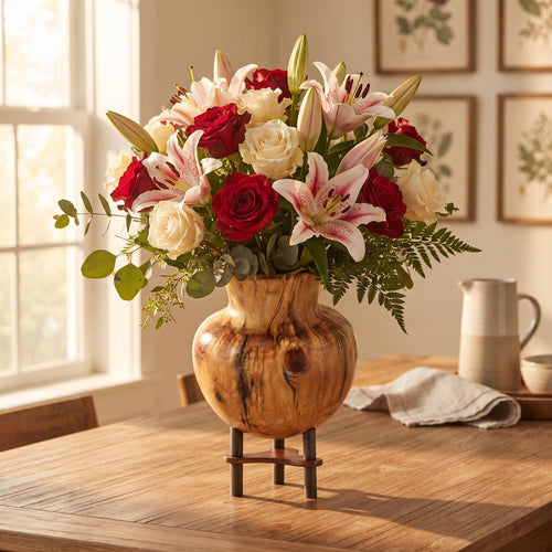 Burl Wood Urn Shaped Vessel With Stand