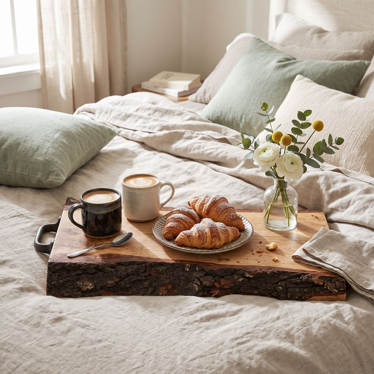 Rustic Wooden Serving Tray with Bark Edges