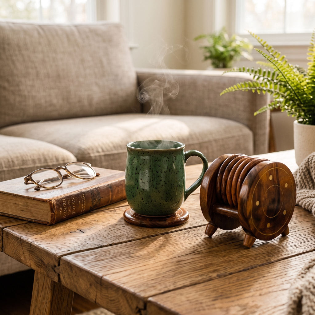 Wooden Coasters Set with Holder