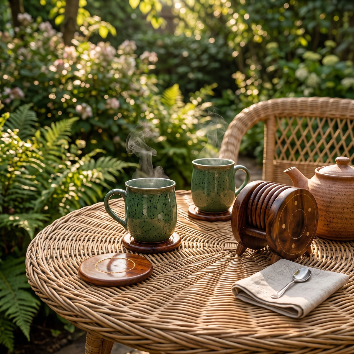 Wooden Coasters Set with Holder